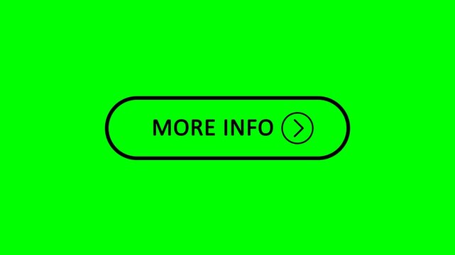 More info button with animated arrow on green screen video, perfect for web interface, learn more prompts, and additional details, loop video