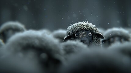 Obraz premium sheep standing snow model hiding focus close mischievous eyes stormy sweet dreams