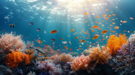 Obraz premium Vibrant Coral Reef With Colorful Fish Swimming in Tropical Waters