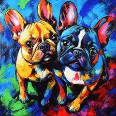 Abstract painting of two French Bulldogs with colors