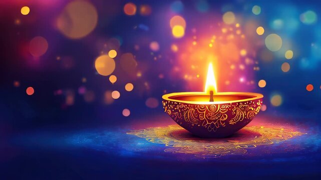 Colorful Diwali vector illustration with glowing oil lamp, festive atmosphere and traditional Indian design elements, celebrating festival of lights