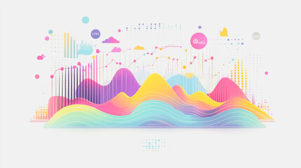 Abstract white background with pastel colorful charts and graphs with statistics to analyze business potential and forecast future development of companies growth.