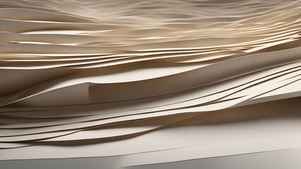 Obraz premium A stylish 3D rendering of layered paper-like textures in neutral tones, with subtle shadows and depth, providing a clean and polished background for professional presentations.