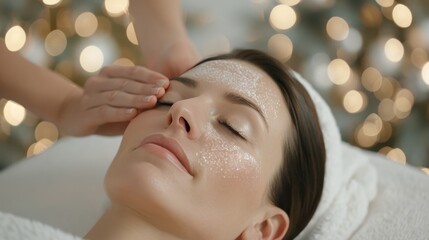 Naklejka premium Relaxing Facial Treatment at Spa During Afternoon Session