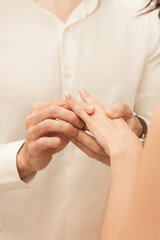 bride and groom holding hands