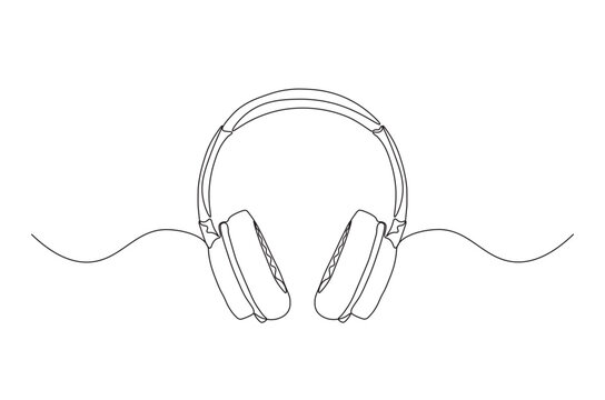 recommend clip art: Headphone in continuous one line drawing. Earphone single line art illustration. Editable vector.