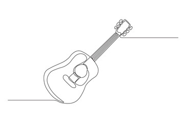 Acoustic guitar continuous one line drawing. Guitar single line art illustration. Editable vector.