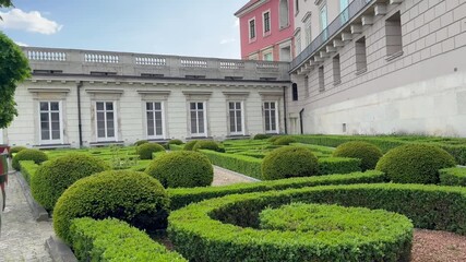 Warsaw, Poland - 28 August 2023, the Gardens of the Royal Castle with maze