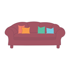 Hand Drawn Sofa Couch With Pillows Illustration