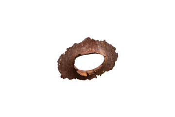 Bullet hole in metal left by the bullet that flew at the camera is isolated.