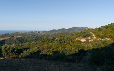 scenic hilly panorama that slopes down to the sea