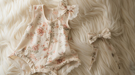 Delicate Floral Baby Romper on Plush Faux Fur