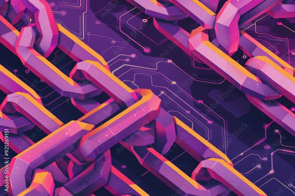 Poster a circuit board with interconnected chain of links, illustrating the security features of blockchain