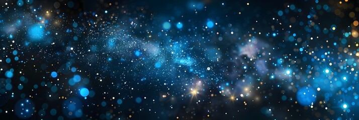 Obraz premium a dark background with stars and the blue lights of space, with small white dots representing planets and galaxies in outerspace. The stars should be glowing slightly against black sky. There is some 