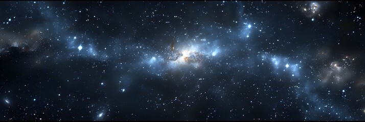 Obraz premium A dark background with stars and galaxies, representing the vastness of space. The blue glow is used to highlight key elements in celestial events or cosmic phenomena. A small group of bright white do