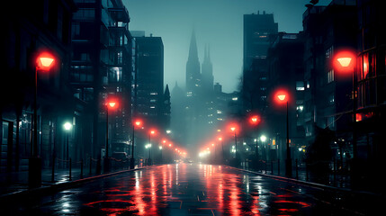Obraz premium Cyberpunk streets, futuristic city at night