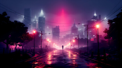 Obraz premium Cyberpunk streets, futuristic city at night