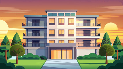 Fototapeta premium an elegant modern residential building stands vector illustration