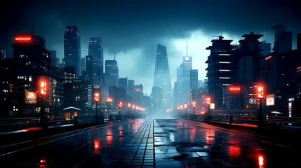 Obraz premium Cyberpunk streets, futuristic city at night