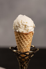 Vanilla ice cream in a waffle cone