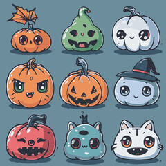 Naklejka premium Spooky Halloween Cartoon Characters Set 