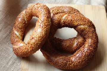 top view of turkish bagels (simit)