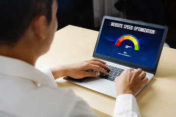Computer software evaluating website loading speed. Concept of improving website loading speed...