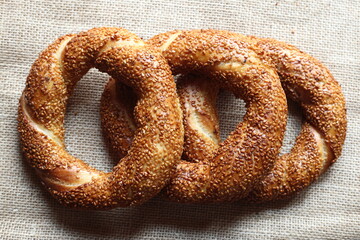 top view of turkish bagels (simit)
