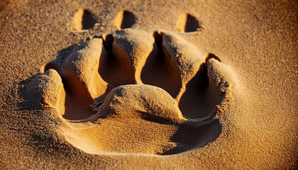Footprint of a lion's hoof on the sand
