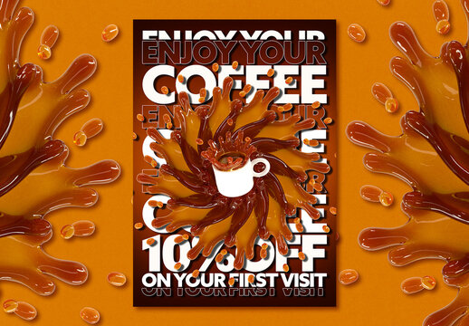 Stylish 3D Coffee Shop Poster Layout Design