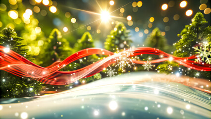 Enchanting Christmas 3D Rendering, Vibrant Holiday Lights, Stars, and Snowflakes in a Festive Winter Scene Perfect for Holiday Designs, Greeting Cards, and Festive Decorations and Promotions.