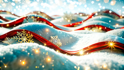 Enchanting Abstract Christmas 3D Rendering, Vibrant Holiday Lights, Stars, and Snowflakes in a Festive Winter Scene Perfect for Holiday Designs, Greeting Cards, Festive Decorations and Promotions.