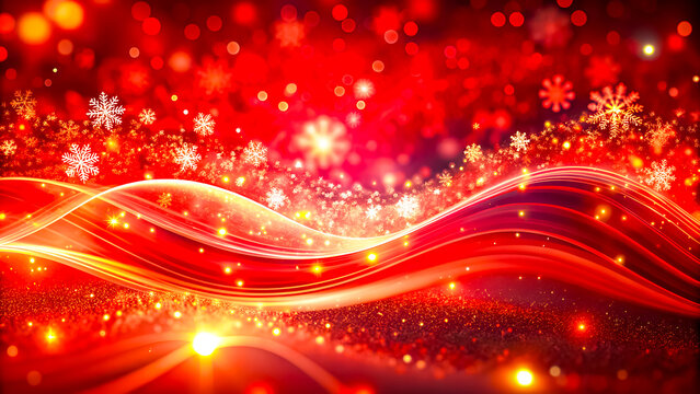 Abstract Captivating 3D Christmas Background with Vibrant Red Light Waves and Sparkling Snowflakes Perfect for Holiday-Themed Promotions, Immersive Digital Art, Wallpapers and High-Impact Visuals.