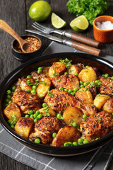 Chicken Vesuvio in a baking dish, top view