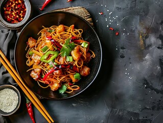 Chow Mein. The most popular Chinese dishes. Stir-fried noodles with vegetables and sometimes meat or seafood, a staple in many Chinese restaurants.