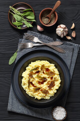 Brown Butter Potato Mash with fried sage leaves