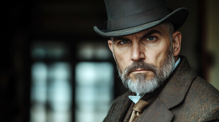 Portrait of an elegant man with hat from the nineteenth century.