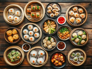 A Dim Sum. The most popular Chinese dishes. A variety of bite-sized dishes traditionally served in small steamer baskets or on small plates, commonly found in Cantonese cuisine.