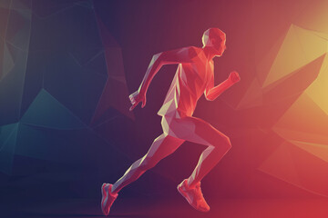 Fototapeta premium LowPoly Athlete Running in Abstract Geometric Background
