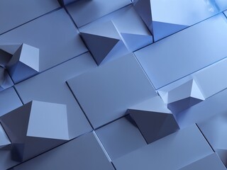 Abstract architectural design featuring geometric shapes on a sleek surface in cool tones