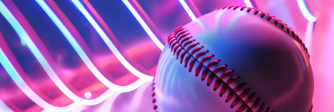 NeonLit Baseball on Futuristic Background with Vivid Colors and Lighting