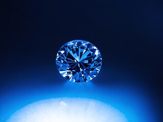 Brilliant blue diamond glimmering under soft light in a darkened setting