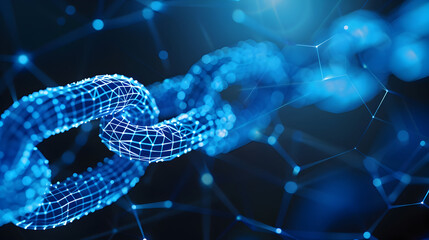 Abstract 3D Blue Chain with Network Background