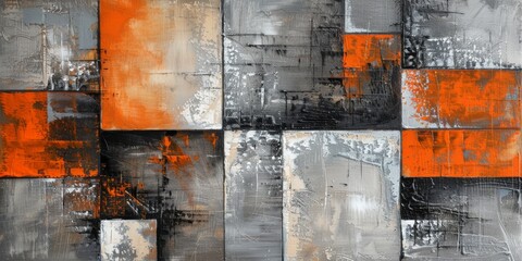 A vibrant and visually appealing abstract artwork showcasing orange and gray geometric patterns uniquely arranged