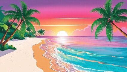 Obraz premium Peaceful Twilight on a White Sand Beach with Crystal-Clear Waters