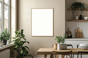 Minimalist Kitchen interior with Poster Mockup created with Generative AI