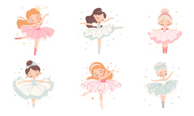 Vector collection of cute dancers. Beautiful ballerina princesses dancing on white background. Vector illustration © Alena