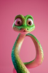 Fototapeta premium green snake big eye background incredulous serpentine curve cute friendly eyes anthropomorphism cartoon