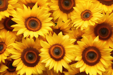 Obraz premium A radiant display of sunflowers creates a bright, vibrant background.
