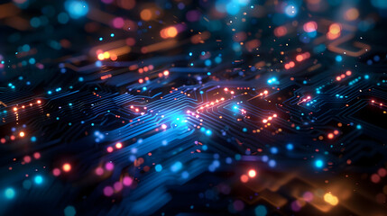 Fototapeta premium Abstract 3D Circuit Board with Glowing Lights